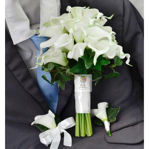 One Set 1pc Handmade Wedding Bouquets,1pc Bridal Hand Wrist flower And 1pc Groom Boutonniere Include Artificial Flower