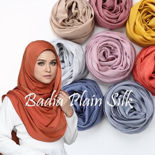 One Piece Solid Plain Malaysia High Satin Silk Shinny Scarf Islam Shawl Head Wraps Soft Long Muslim Hijab
