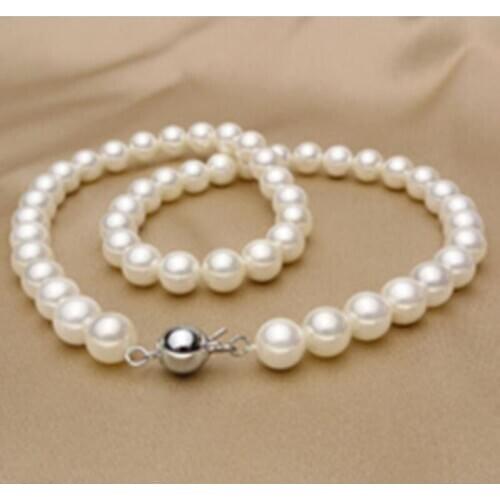 8mm AAA White South Sea Shell Pearl Round Beads Necklace