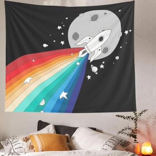 Rainbow Rocket Tapestry Boho Home Decor Hippie Space Rocket Tapestry Boho Decor Wall Hanging Tapestry Apartment Decoration
