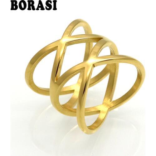 Luxury Brand Fashion Jewelry Gold & Silver Color X Shape Cross Rings For Women Size 6 7 8 9 Party Engagement Female Finger Ring