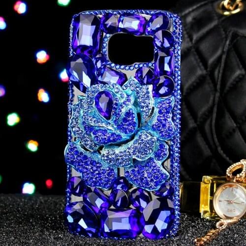 3D Blue Soft Silicone Rhinestone Case for IPhone 11 12 Pro Xs Max X Xr 7 Plus 8 6S 6 SE 2020 12 Mini Floral Diamond Coque Cover