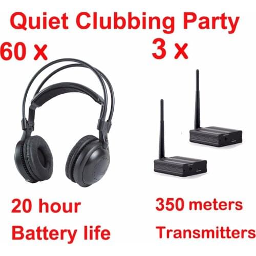 Cheapest Price Silent Disco system wireless headphones - Quiet Clubbing Party Package (60 Headphones + 3 Transmitters)