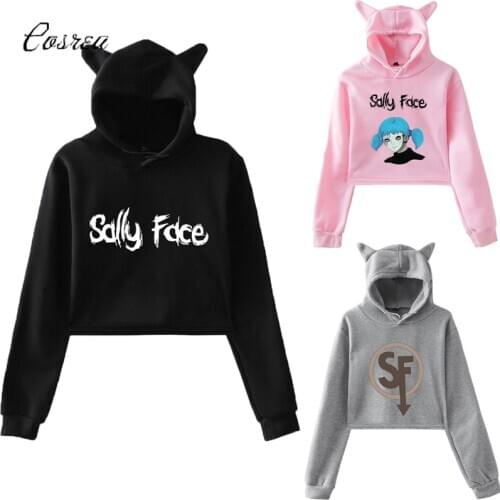 Sexy Cropped Top Female Print Sweatshirt Pullovers Women Girls Kpop Harajuku Hooded Short Tops Sally Face Hoodies Plus Size