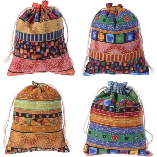 Drawstring Jewelry Pouch Cotton Linen Gift Bags Wedding Favors Egyptian Style with drawstrings for Beads Aromatherapy