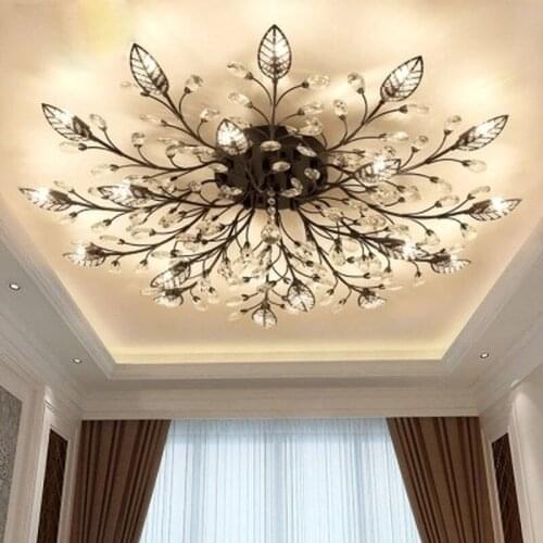 Modern Flush Mount Home Gold Black LED K9 Crystal Ceiling Chandelier Lights Fixture for Living Room Bedroom Kitchen Lamps