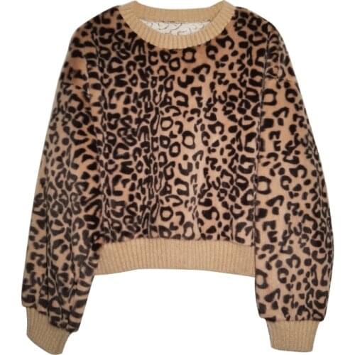 Leopard Print Sweater Womens Pullover Long-sleeved Loose Happy Style Mink Fashion Wild 2021 Sutumn And Winter Short Top New