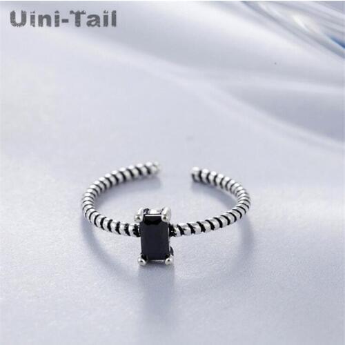 Uini-Tail new 925 sterling silver simple temperament geometric black twist opening ring fashion high quality jewelry GN231