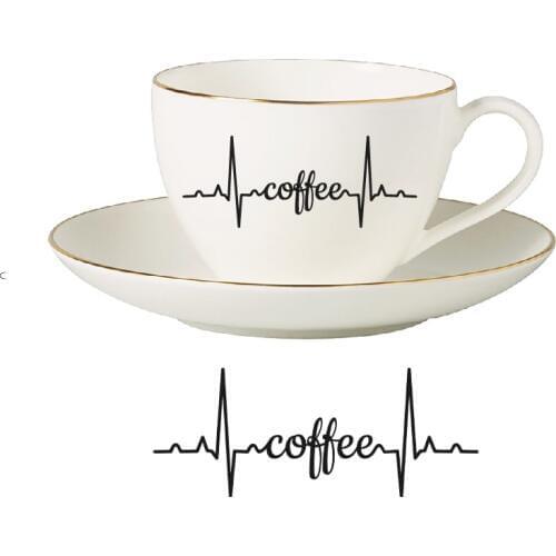 Coffee Heartbeat Monitor Custom Mug Decals , Beer Wine Soda Mug Signs Funny Vinyl Sticker Decoration Office Gift idea