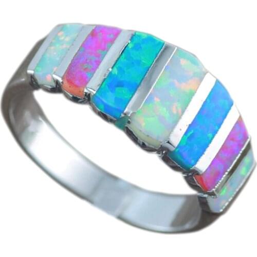 Blue White Pink Fire Opal Fashion Silver Plated Prong Setting Rings for Women OR837