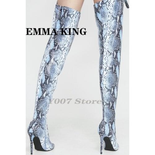 2021 Serpentine Leather Women Boots Waist Crotch Belted Thigh High Winter Shoes Lady Graffiti Over The Knee High Womans Boots