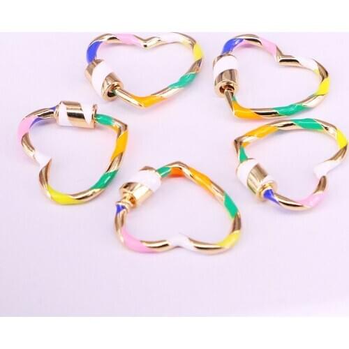 10PCS, Charm Bright Colorful Heart Jewelry Clasps Copper Connector Lock Carabiner For Jewelry Making Accessories
