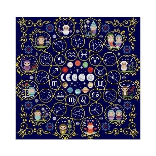 19-Twelve Constellation Map Counted Cross Stitch 11CT 14CT 18CT Cross Stitch Kits Embroidery Needlework Sets