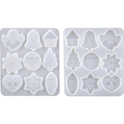 2 Pcs Christmas Decorations Silicone Resin Mold 9 Styles Christmas elements Molds, Diy Accessories for Snowflake Xmas