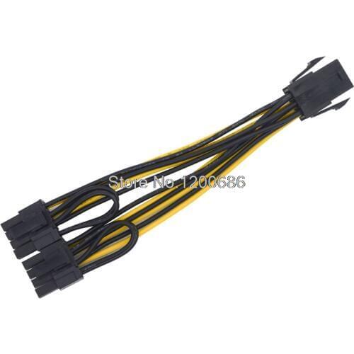 20CM CPU Molex 6pin to 2 PCI-e 8 (6+2)pin pci express graphics card connectors Power splitters wire harness