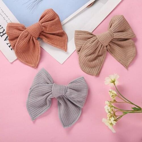 24 Pcs/Lot, 5 inch Sailor Bow Hair Clips For Girls, Ribbed Fable Hair Bow Clips Handtied Fabric Bow Hairpins