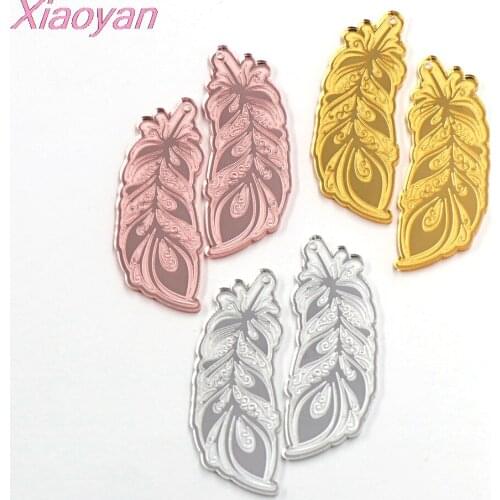 4pcs) CH1225- 60mm Acrylic Feather Connectors for Earring DIY Jewelry Making Accessories Laser Cut Mirror Feather