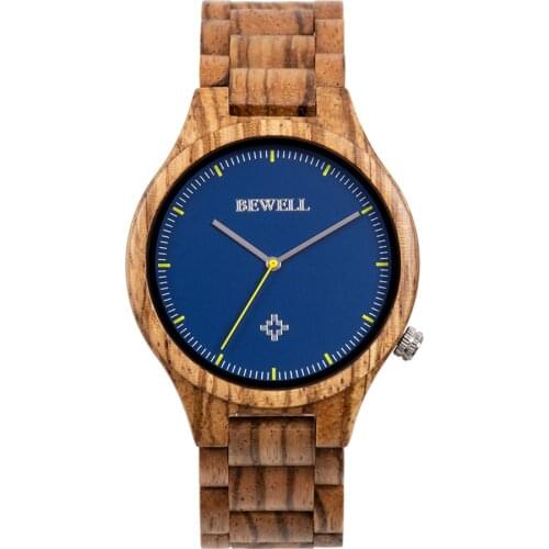 BEWELL Mens Sandal Wooden Watches Handmade Date Display Analog Quartz Luminous Wristwatch Vintage Round Wood Case Watch
