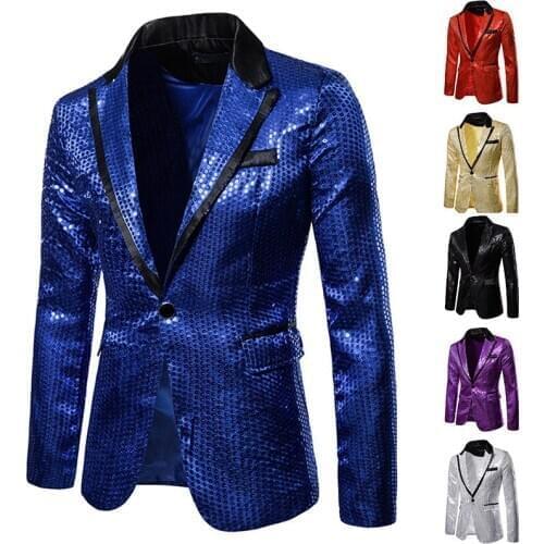 2020 Shiny Blue Mens Blazer Slim Fit Graduation Party Prom Suit Blazers for Men Fashion Mens Jacket Latest Designs Skinny Coat