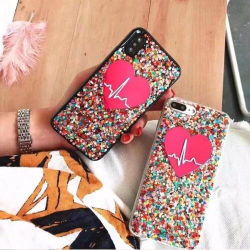 Luxury Glitter Sequin Phone Case Funda For iPhone 11 Pro XS Max XR X 6 6s 7 8 Plus 3D Love Heart Mirror TPU Clear Cover Capa