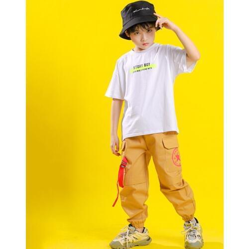 Children Hip Hop Clothing Outfits Loosed Short Sleeved Tops T Shirt Casual Pants Girls Boys Jazz Dance Performance Clothing Wear