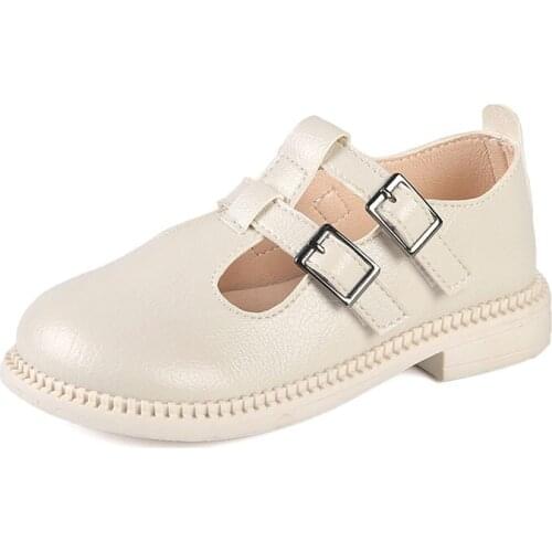 COZULMA Autumn Children Girls Hook & Loop Flat Leather Shoes For Kids Elegant Fashion T-Strap Casual Shoes Size 26-36