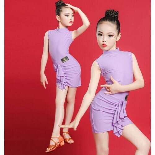 2020 New Children Latin Ballroom Dance Dress Girls Performance Latin Suit Kids Dance Top & Skirt Sets Latin Costumes DL6704