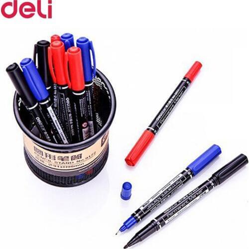 Deli wholesale 2 pcs. Dual tip 0.5 / 1mm color quick-drying permanent markers for the eyeliner quality metal fabric for drawing