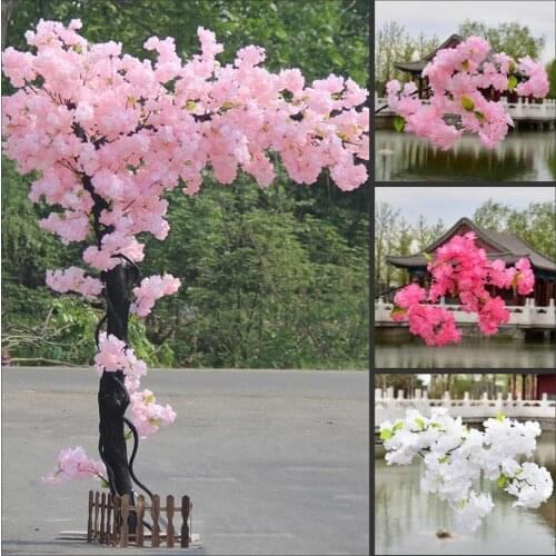100cm Fake Cherry Blossom Tree 3 fork Artificial Bouquet Artificial Flower Silk Wedding Background Wall Decoration Flowers