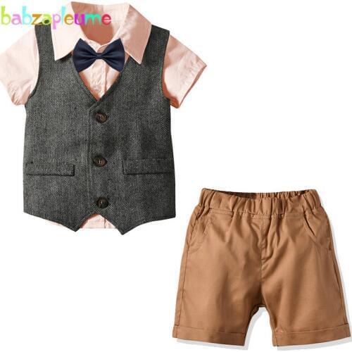 4Piece Spring Summer Clothing Sets Kids Wear Fashion Gentleman Vest+Shirt+Shorts+Bow Baby Boys Outfits Children Clothes BC1318-1