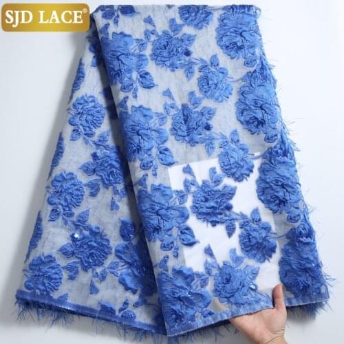 SJD LACE African Lace Fabric 2021Gilding Brocade Tissue Lace High Quality Embroidery Feather French Lace Fabric For WeddingA2275