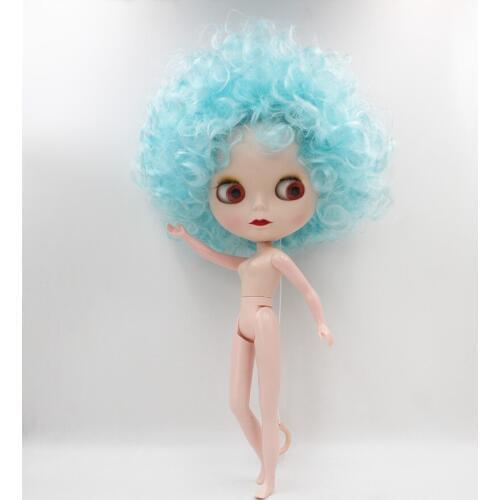 Blygirl,Blyth doll, sky-blue exploded curly hair, 19 joints and ordinary body, frosted face shell nude doll