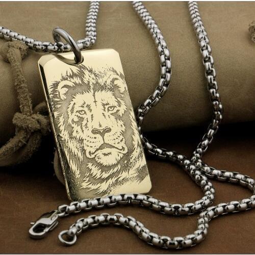 LINSION High Detail Laser Deep Engraved Brass Lion King Pendant Biker Rock Punk Style 9X025B Steel Necklace 24 inches