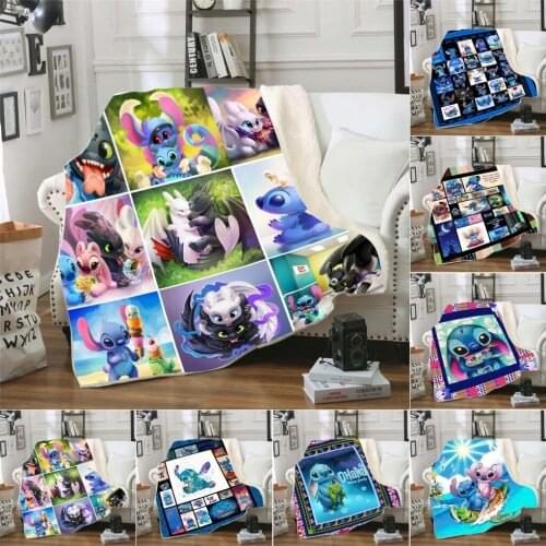 Disney Cute Lilo & Stitch Super Soft Warm Blankets Cartoon Sherpa Fleece Throw Duvet Children Kid Baby Adult Sofa Car Bed Cover