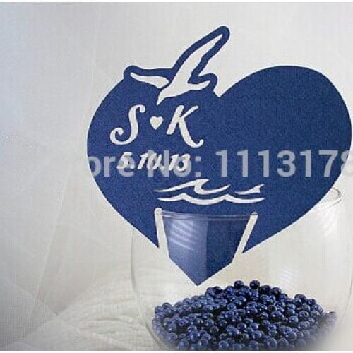 Sea seagulls Table Marker Wine Glass Name Place Cards heart name date personalized wedding table cards wine glass markers