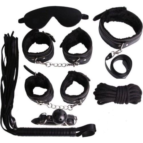 Sex Bondage Kit 7 Pcs Adult Games Set Handcuff Footcuff Whip Rope Blindfold for Couples Erotic Toys SM Products