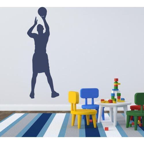 New Design Sports Silhouette Wall Decals Kids Basketball Jumpshot Wall Stickers Sport Boys Bedroom Removable Wall Decor ZA680