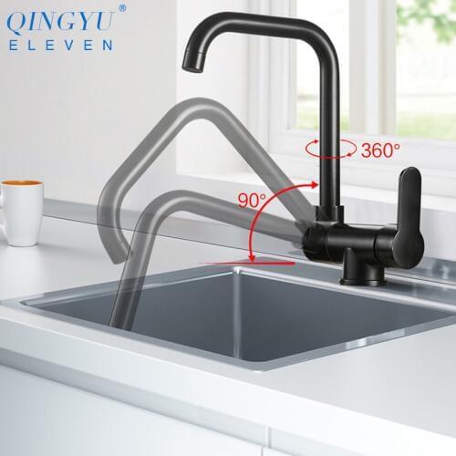 New Kitchen Rotating Faucet Folding Down Hot Cold Water Faucet Black Low Window Kitchen Mixer Faucet Single Handle Mixer Tap