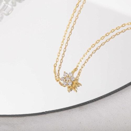 Cubic Zirconia Snowflake Necklace 925 Sterling Silver CZ Flower Pendant Necklaces for Women Girls Fashion Sparkly Jewelry Gifts