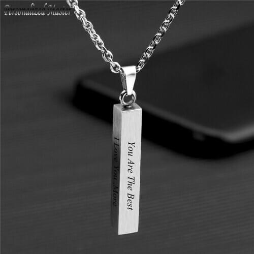 Personalized Master Customized Necklace Brushed surface Stainless Steel Square Vertical Cuboid Bar DIY Pendant Necklaces Gift