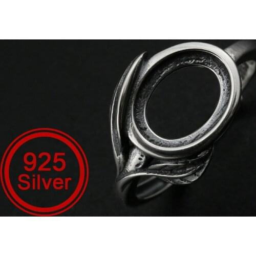 7x9MM Oval Bezel Ring Settings Antiqued Flower Solid 925 Sterling Silver DIY Adjustable Ring Gemstone Supplies 1223116