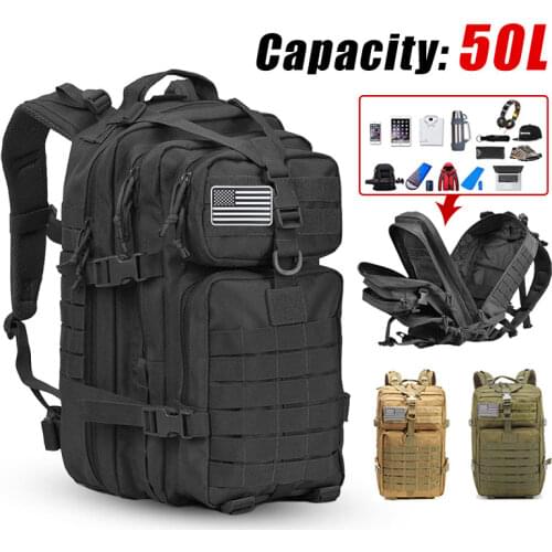 50L Large Capacity Man Army Tactical Backpacks Military Assault Bags Outdoor 3P Molle Pack For Trekking Camping Hunting Bag