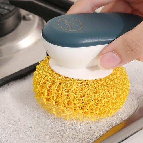 Household Washing Dish Pot Brush With Handle Kitchen Cleaning Brush Decontamination Pot Bowl Cleaning Ball Brush For Kitchen