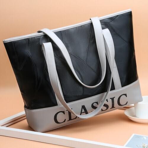 New Retro Sheepskin Handbag Leather Handbags 2020 New Letter Hit Color Ladies Shoulder Bag