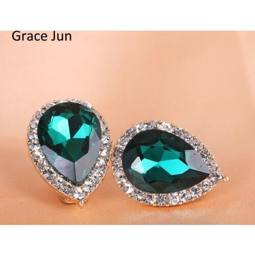 Top Quality Austria Crystal Rhinestone Water Drop Shape Clip on Earrings Non Piercing Charm Bridal Ear Buckle Earrings Bijoux