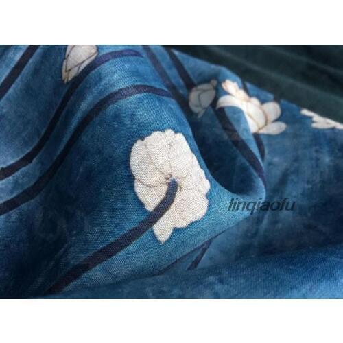 High-end ramie printed dress robe shirt fabric High-end linen fabric