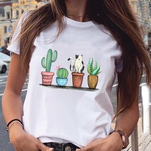 Women Graphic Plant Cactus Animal Cartoon 2021 Fashion Spring Summer Aesthetic Print Female Clothes Tops Tees Tshirt T-Shirt