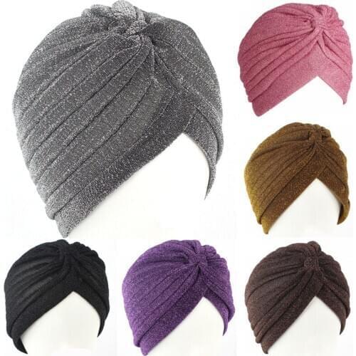 Women Stretchy Soft Indian Style Turban Adult Hat Head Wrap Bandanas Chemo Cap New Bright Silk Hat Muslim Turban Hat