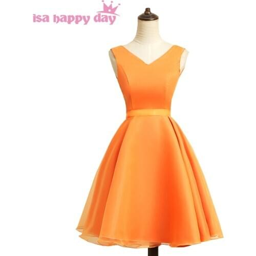 Women short sexy orange color v neck prom dress night dresses 2020 new arrival ball gown under 100 for special occasions H4120