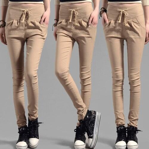 2021 Fashion Spring summerAutumn Skinny Women Pencil Pants Pocket Elastic Waist Trousers Casual Slim Women Pants Drawstring 8461